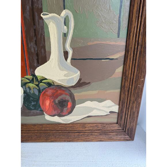 Vintage 1963 Mid-Century Paint By Number Still Life Wood Frame | 19" x 23" - Picture 8 of 9